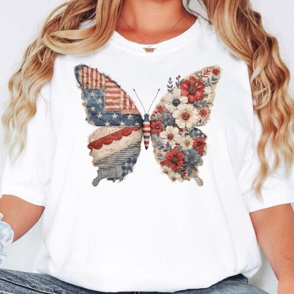 Melanie S Other - Patriotic Butterfly Shirt, American Flag Butterfly Tee, 4th Of July T Shirt .